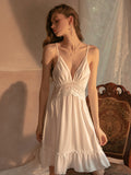 Chemise White Spaghetti Strap Backless Lace Lingerie