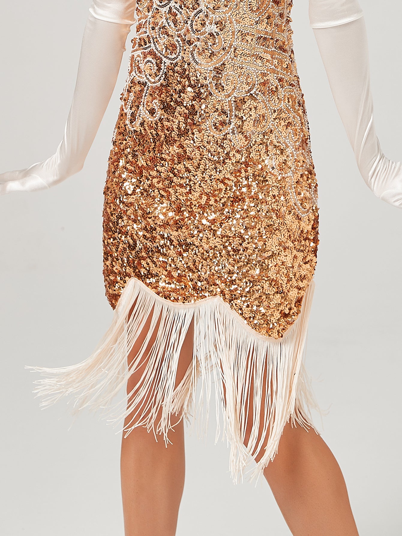 Pink V Neck Sequined Beaded Tassels 1920S Gatsby Dress