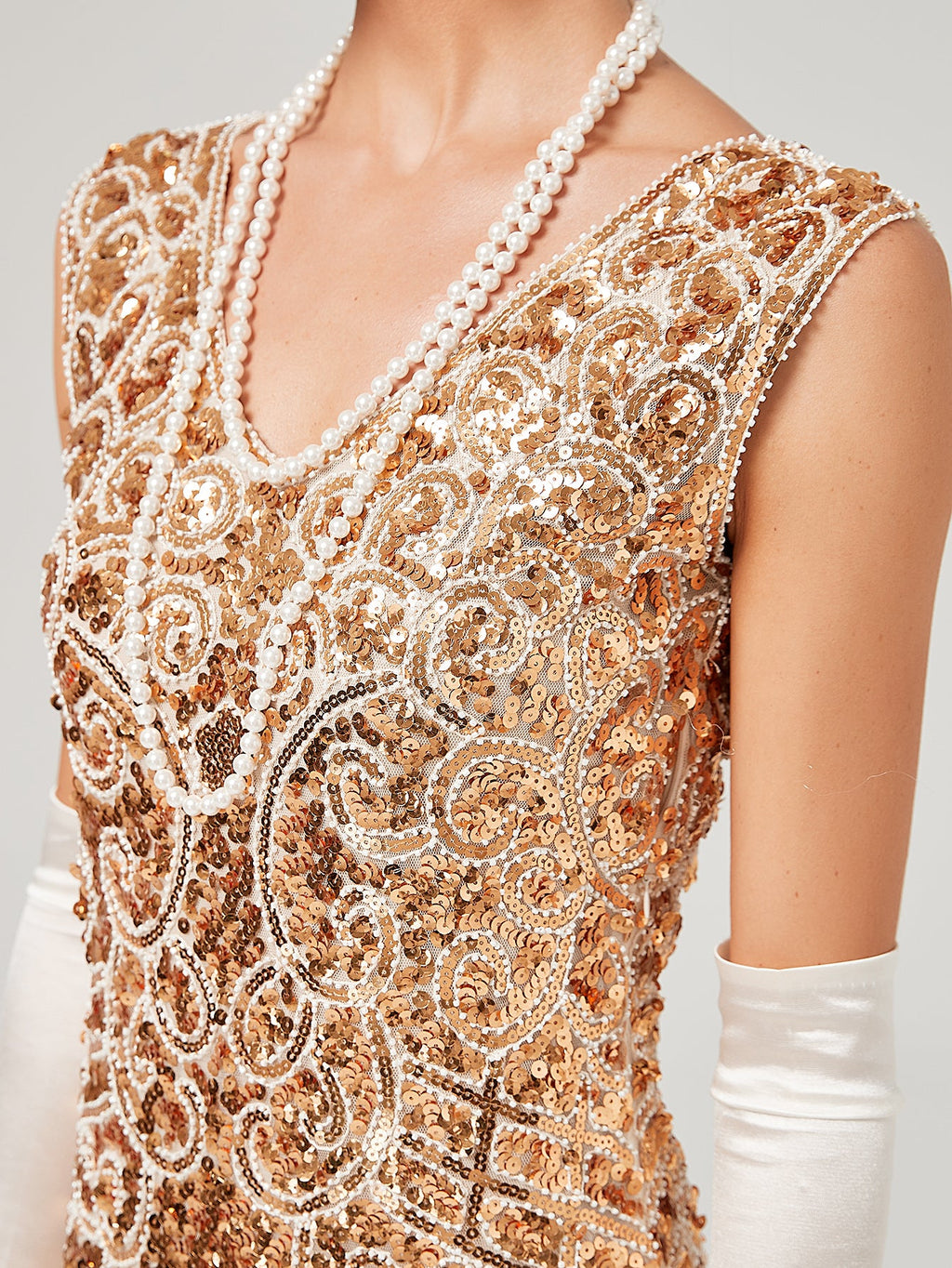 Pink V Neck Sequined Beaded Tassels 1920S Gatsby Dress