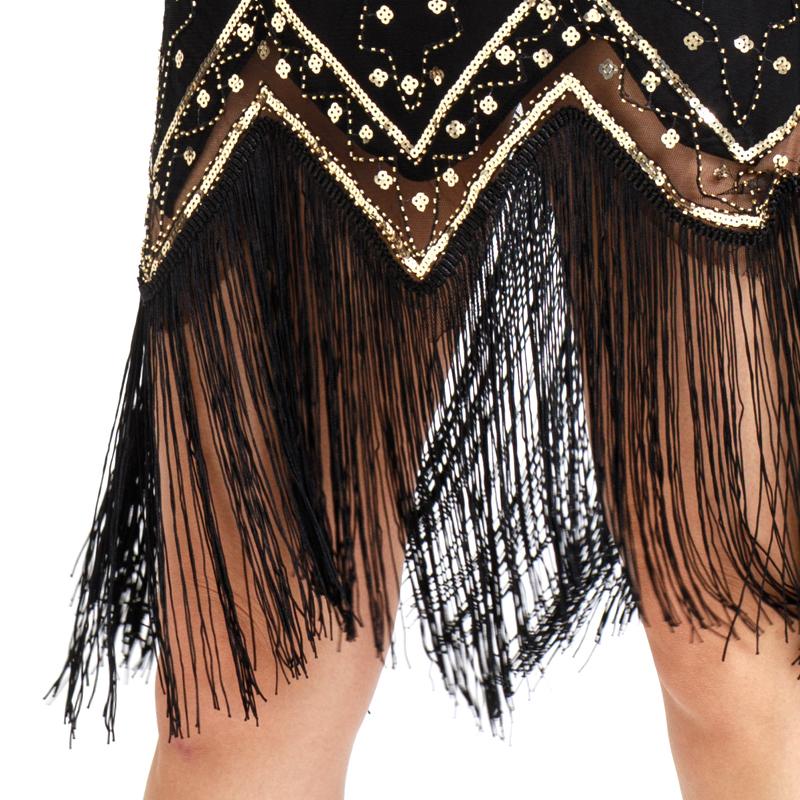 Black Silver 1920s V Neck Sequined Flapper Dres