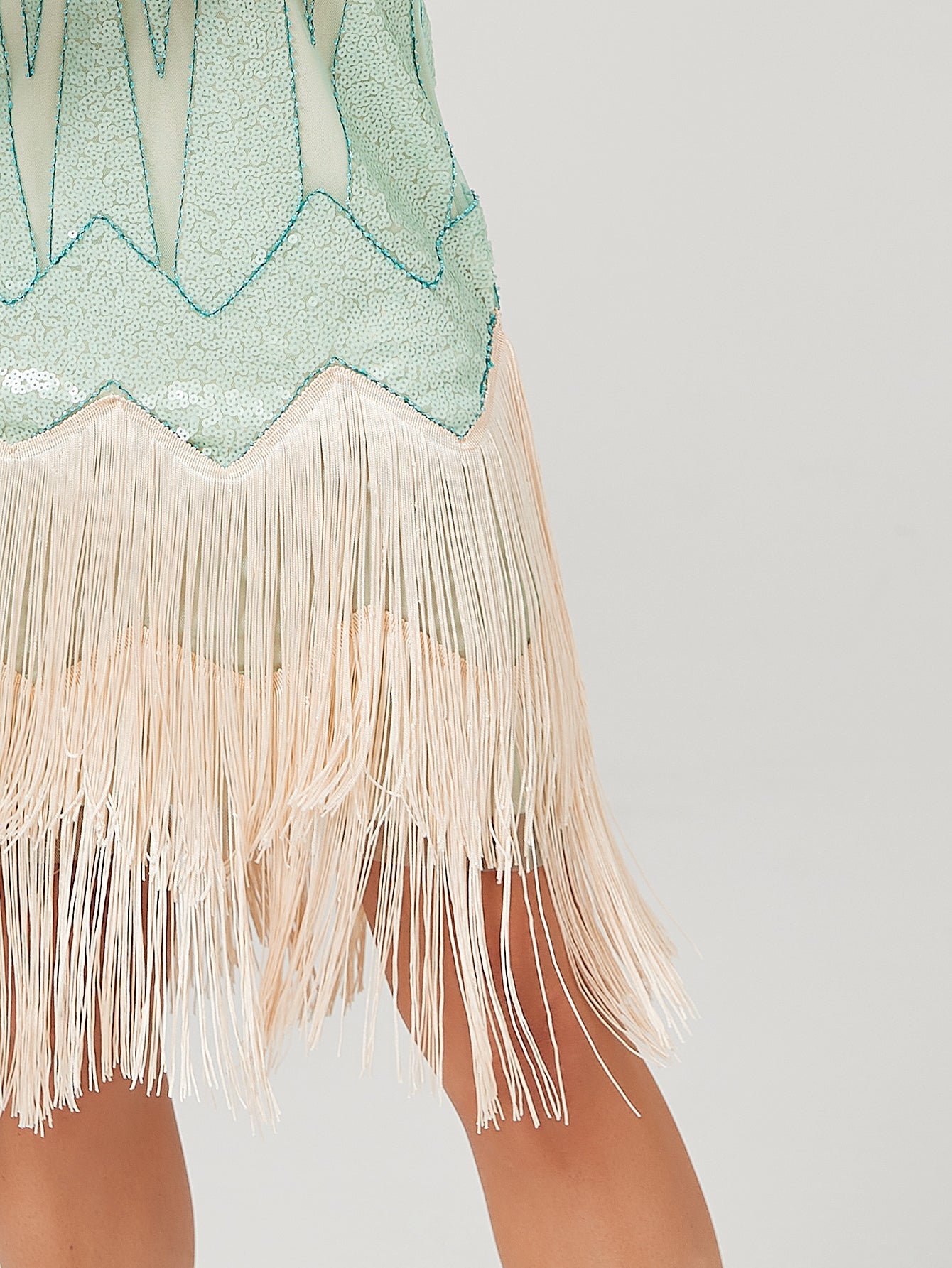 Deep V Neck Sequined Beaded Tassels 1920S Gatsby Dress