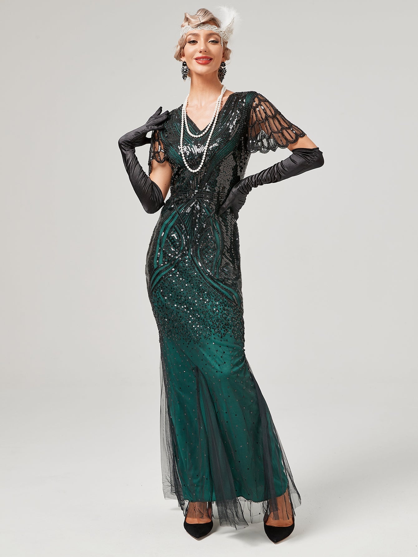Wine Red 1920S Sequined Fringe Flapper Maxi Dress