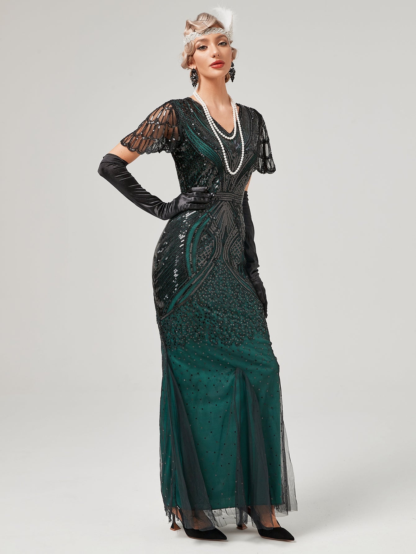 Wine Red 1920S Sequined Fringe Flapper Maxi Dress