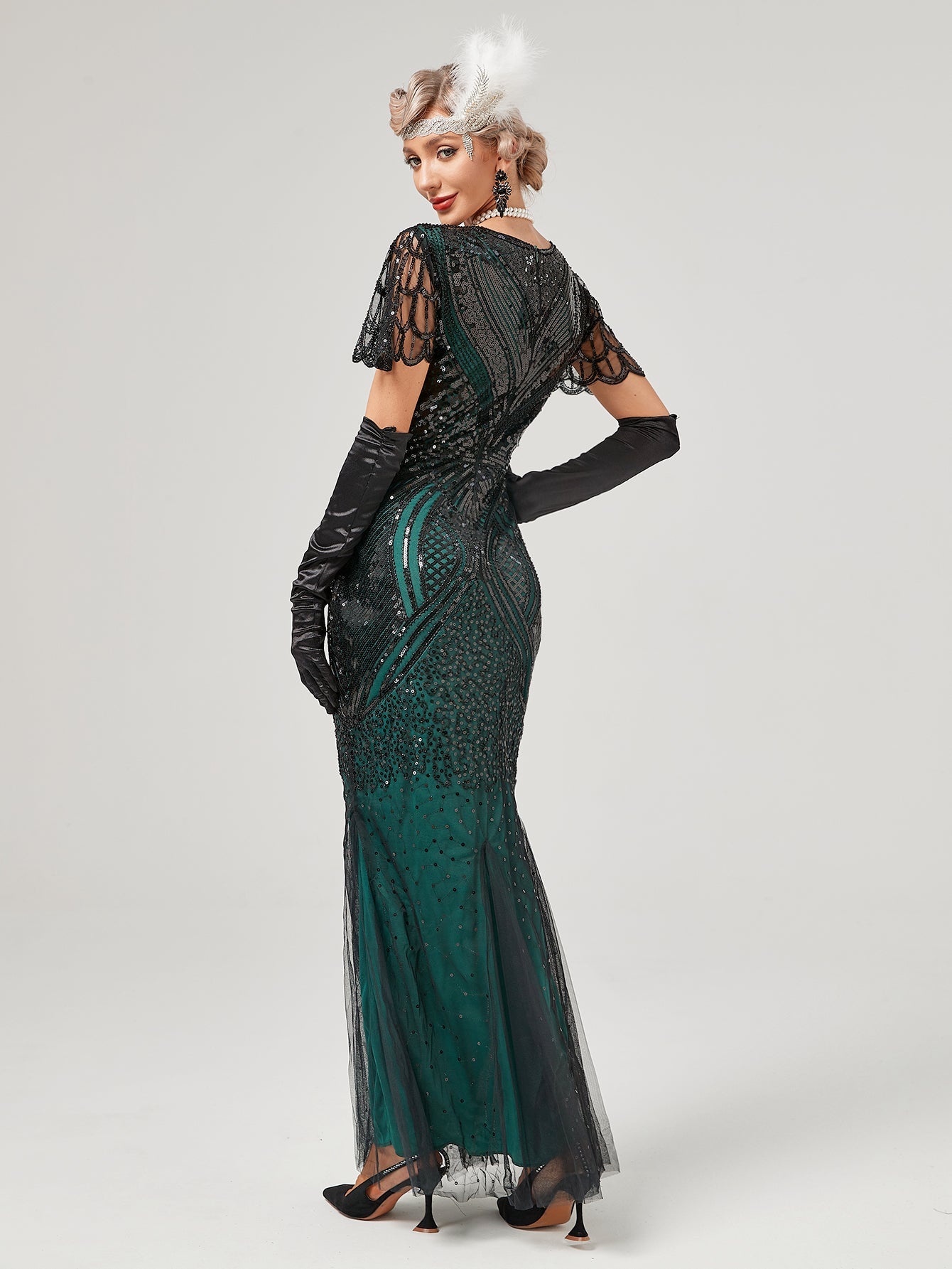 Wine Red 1920S Sequined Fringe Flapper Maxi Dress
