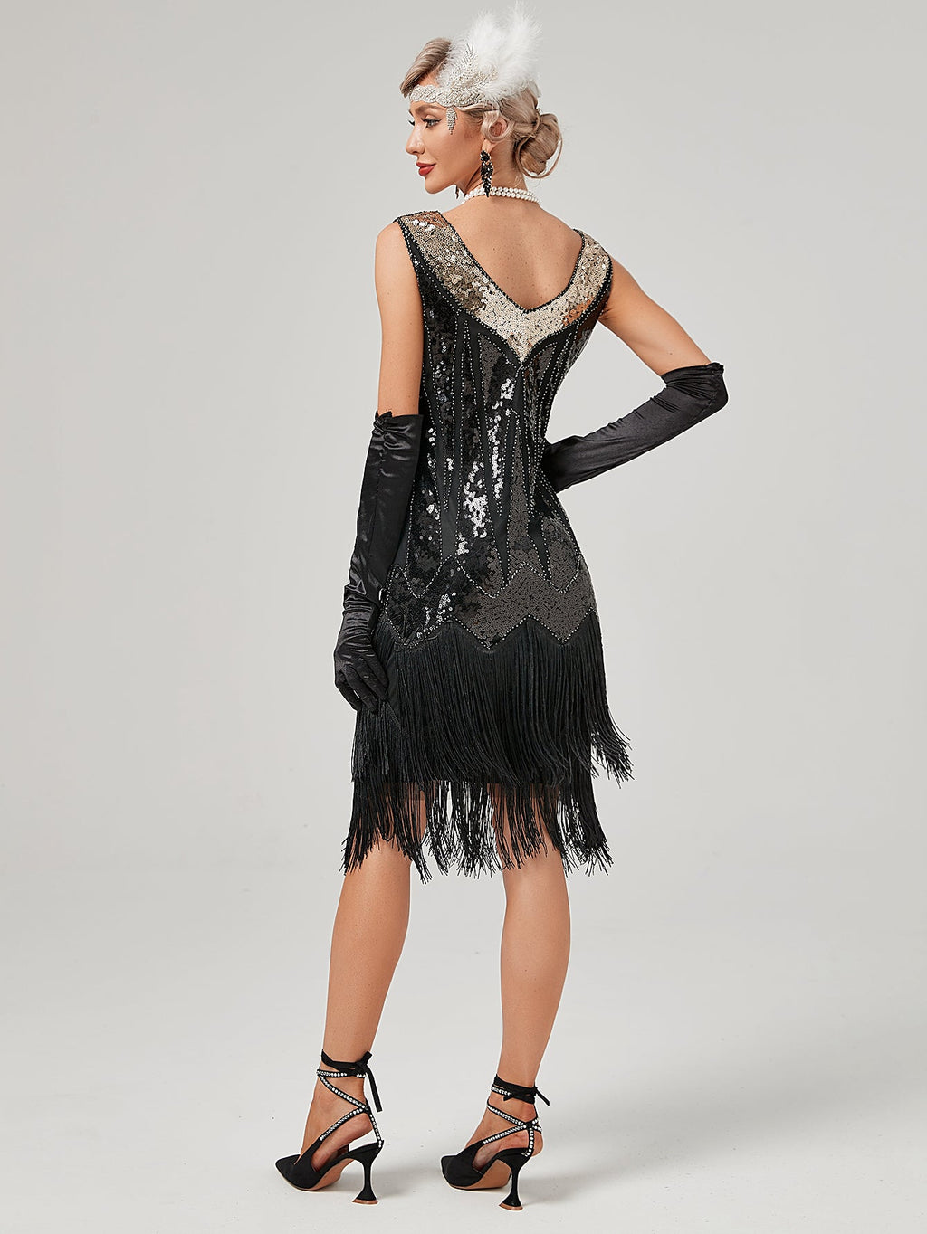 Deep V Neck Sequined Beaded Tassels 1920S Gatsby Dress