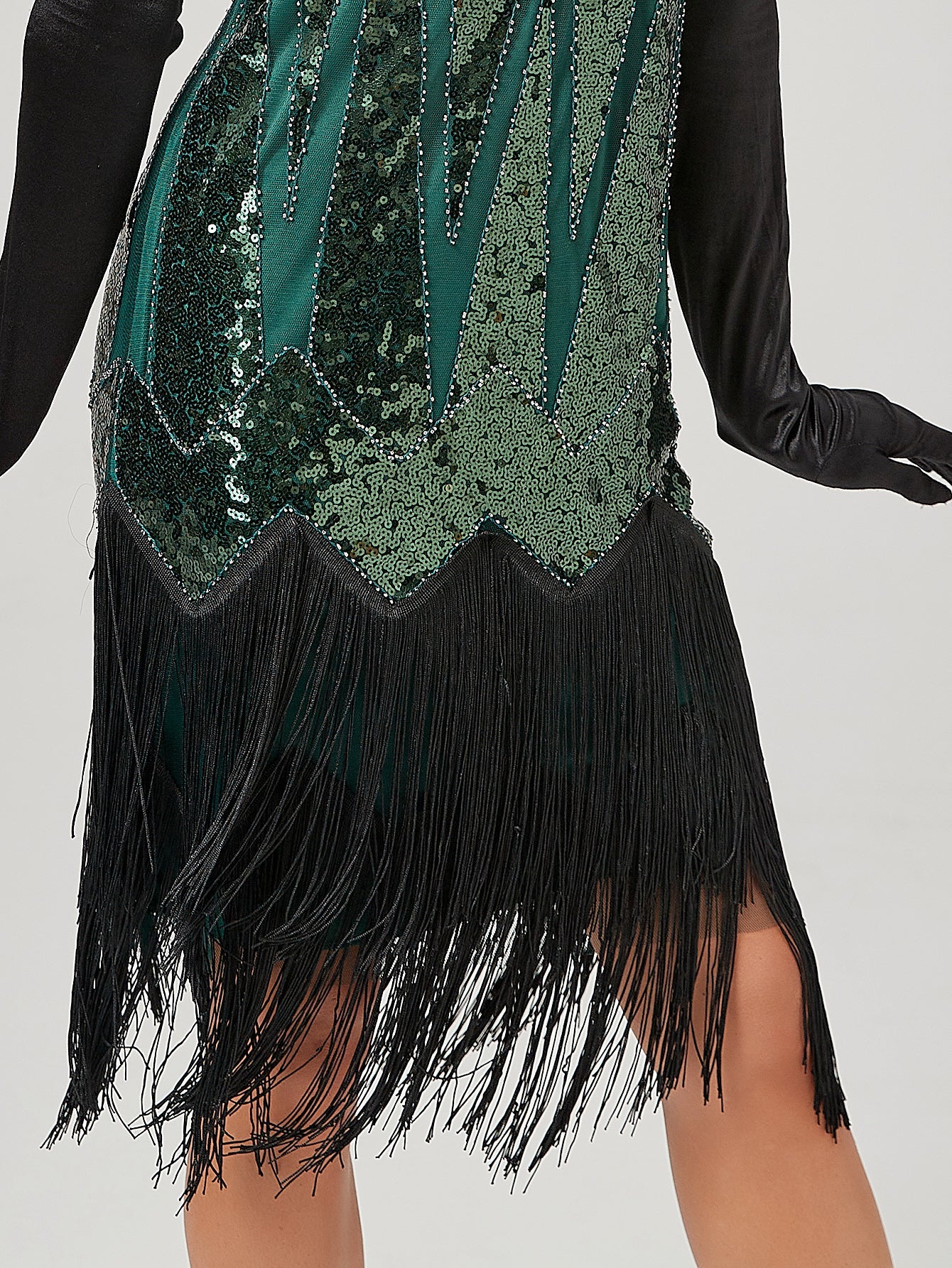 Deep V Neck Sequined Beaded Tassels 1920S Gatsby Dress