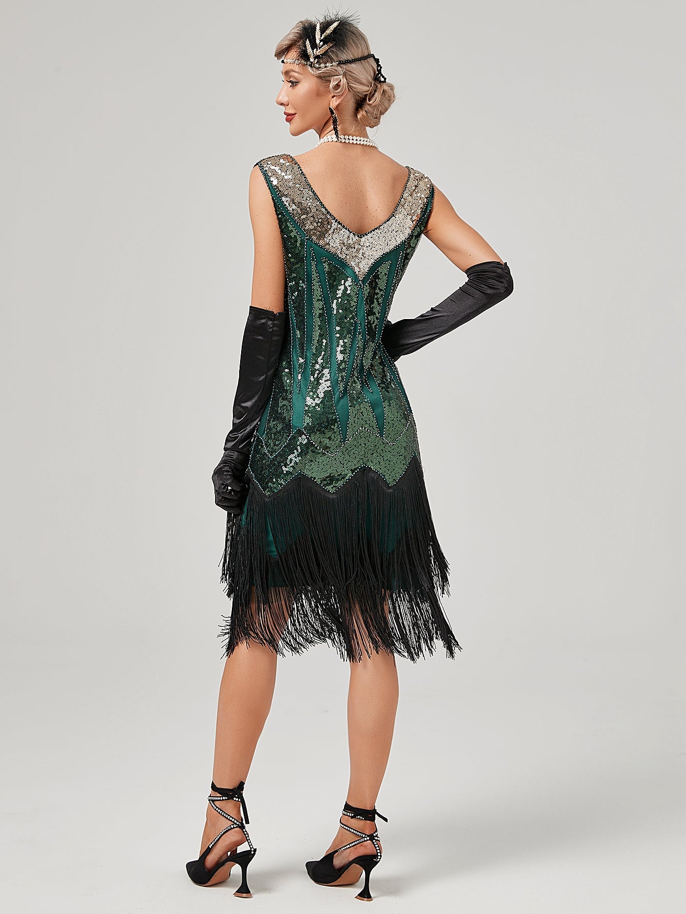 Deep V Neck Sequined Beaded Tassels 1920S Gatsby Dress