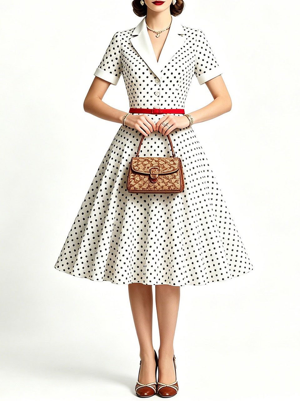 Red 1950s Rockabilly Polka Dot Swing Dress