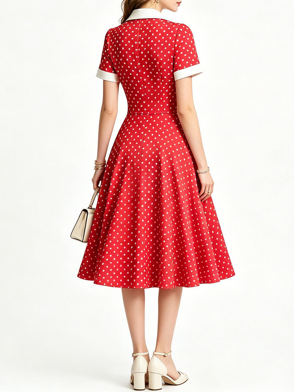 Red 1950s Rockabilly Polka Dot Swing Dress