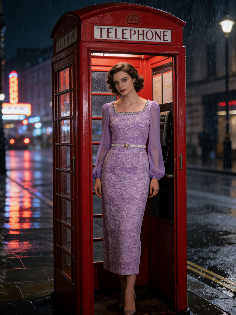 Purple Square Neck Jacquard Bodycon Midi Dress