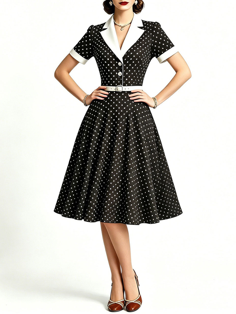 Red 1950s Rockabilly Polka Dot Swing Dress