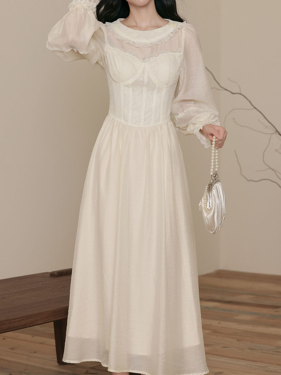 Peter Pan Collar Victorian Inspired Bustier White Lace Dress