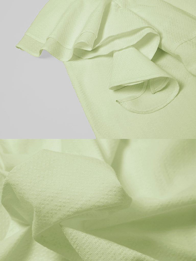 Apple Green Square Neck Ruffle 1950S Vintage Dress