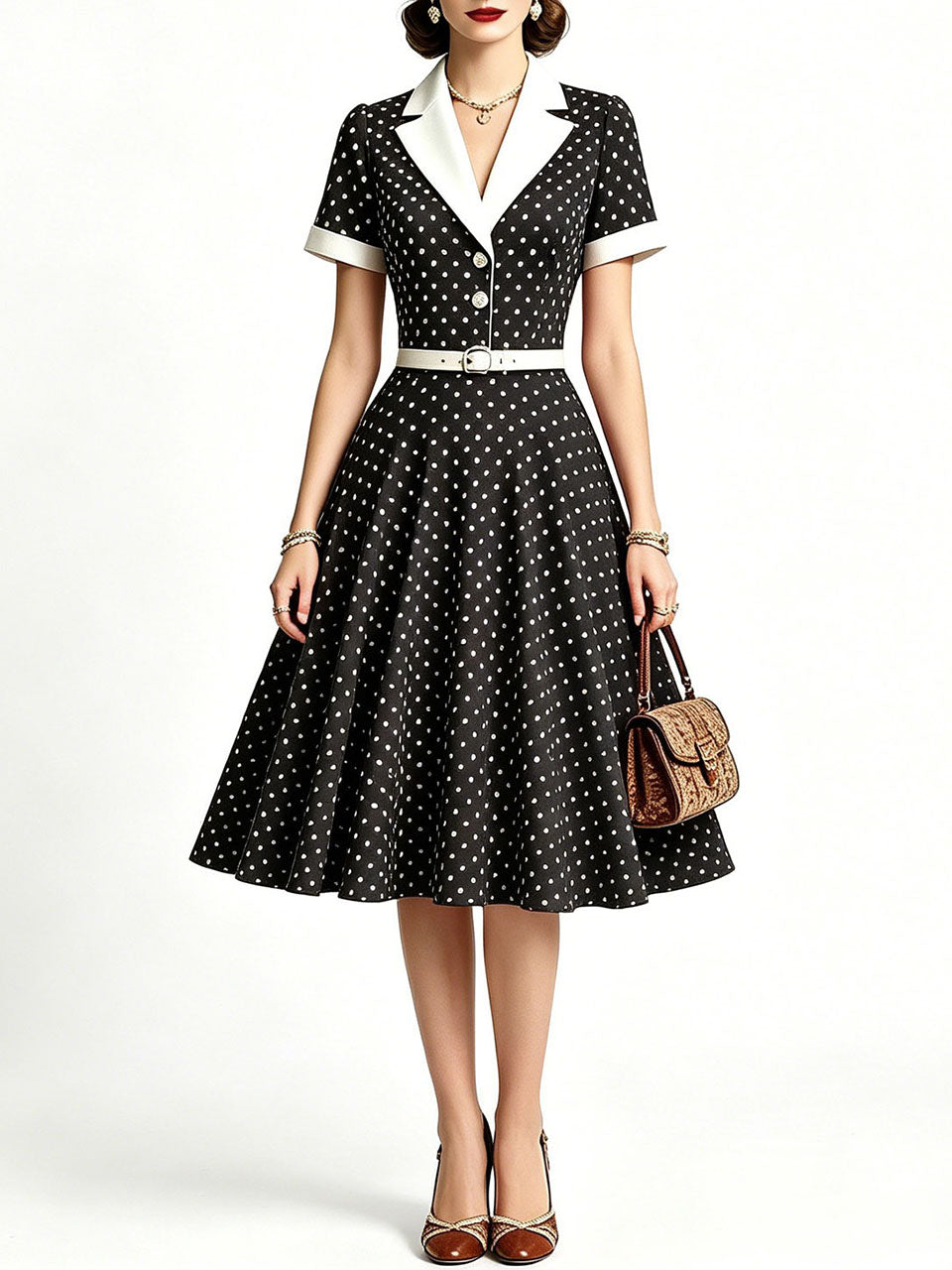 Red 1950s Rockabilly Polka Dot Swing Dress