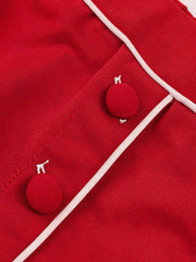 1950S Red Button High Waist Swing Vintage Skirt