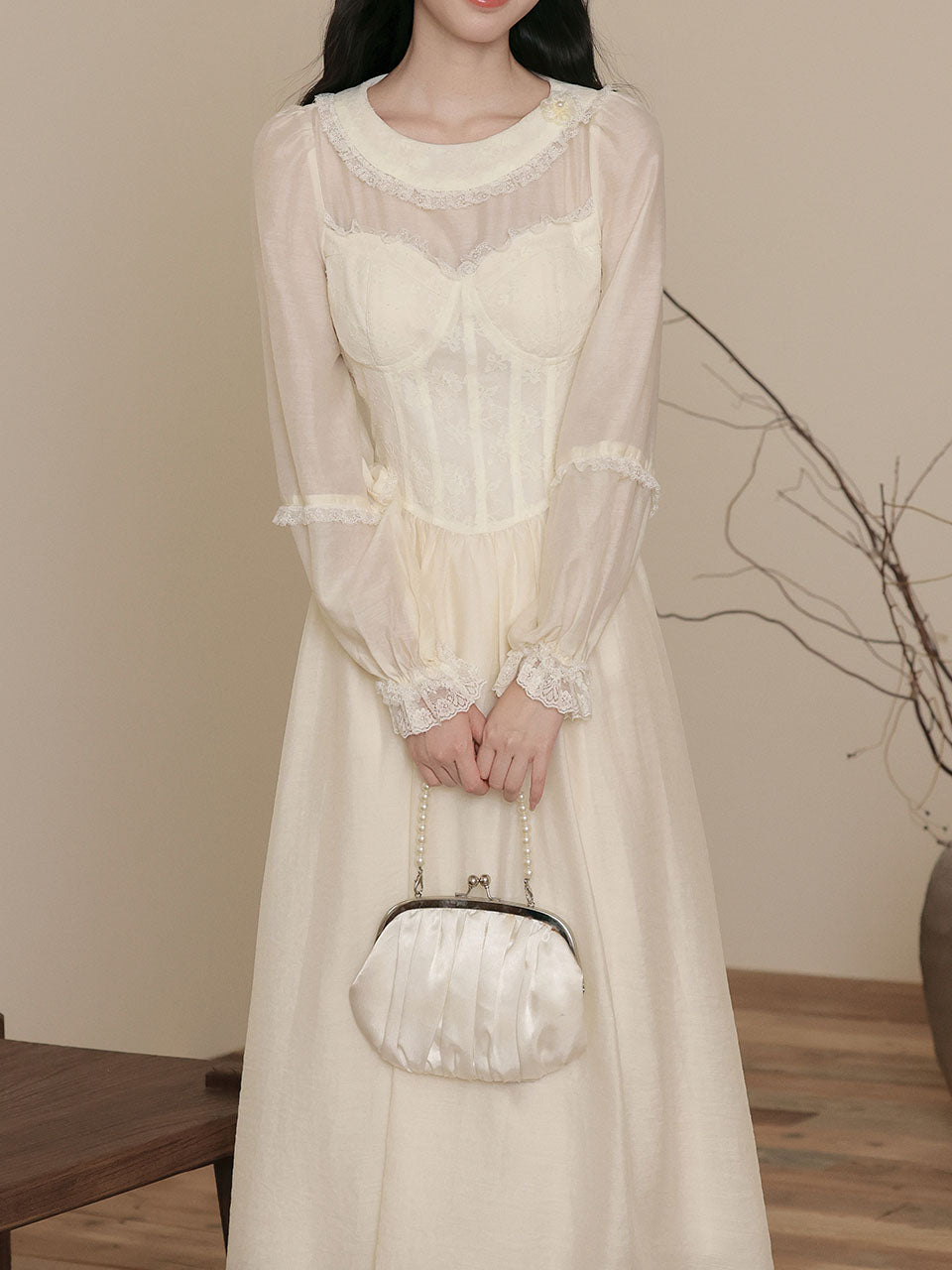 Peter Pan Collar Victorian Inspired Bustier White Lace Dress
