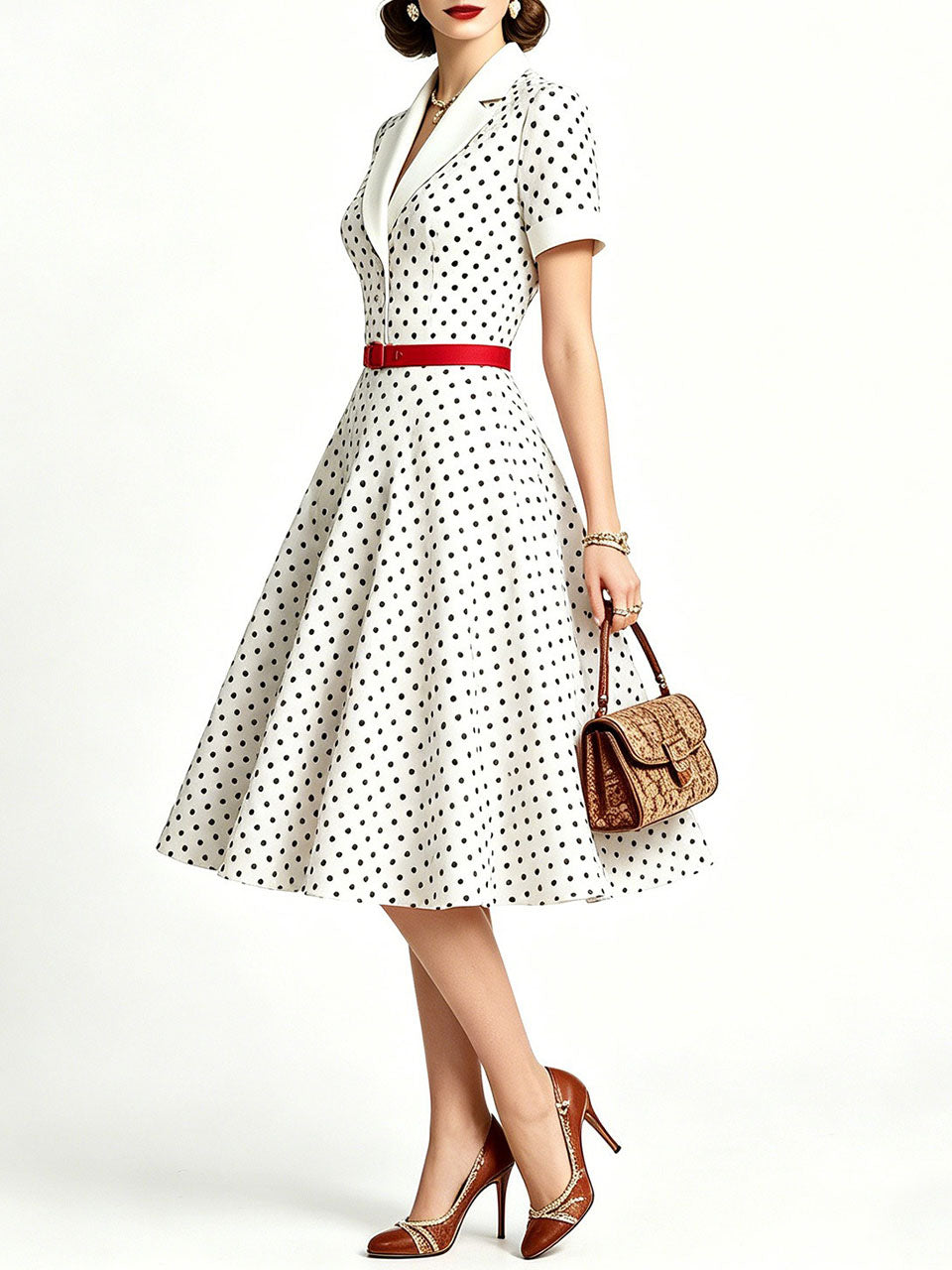 Red 1950s Rockabilly Polka Dot Swing Dress