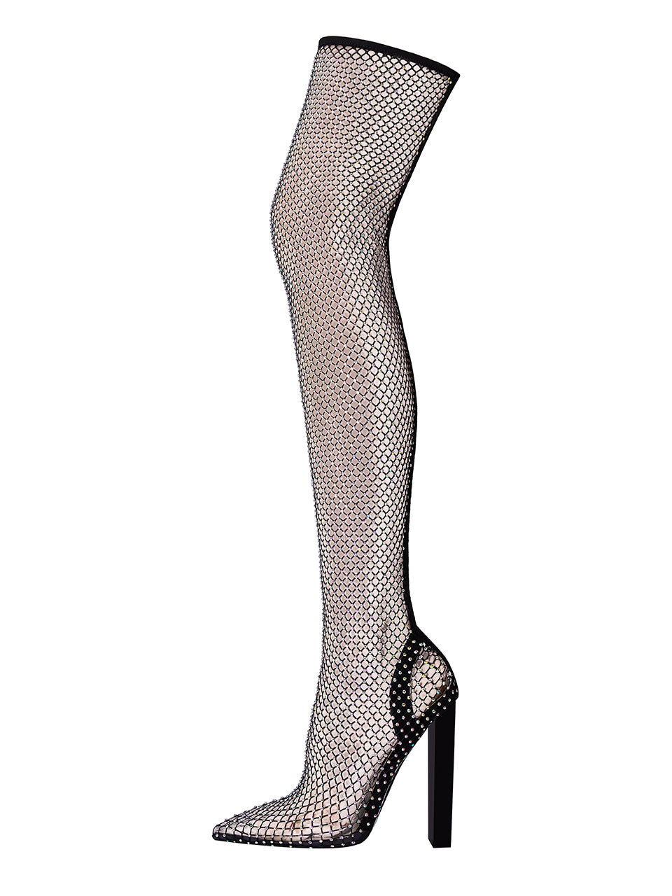High Heel Pointed Toes Luxury Bling Rhinestone Mesh Sandals Retro High Boots Shoes