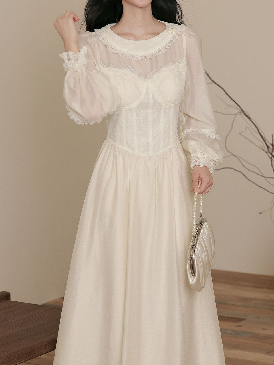 Peter Pan Collar Victorian Inspired Bustier White Lace Dress