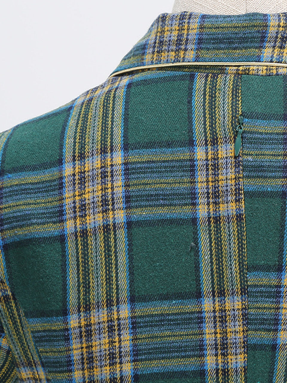 Green Plaid Turn Down Collar Short Sleeves 1950S VintageShirt Dress