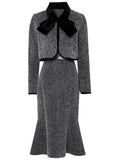 2PS Grey Bow Tweed Fabric Top And Fishtail Skirt Suit