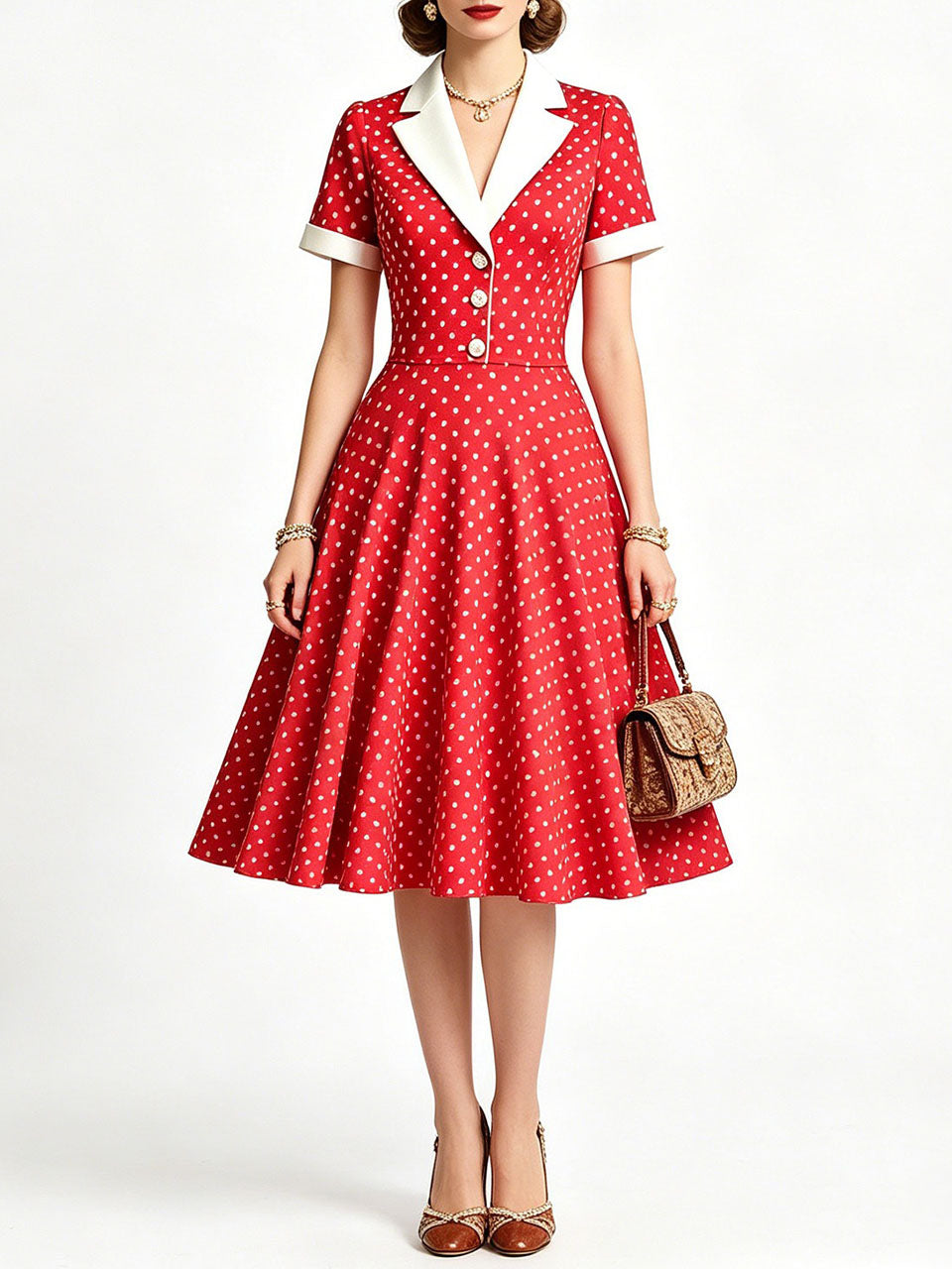 Red 1950s Rockabilly Polka Dot Swing Dress