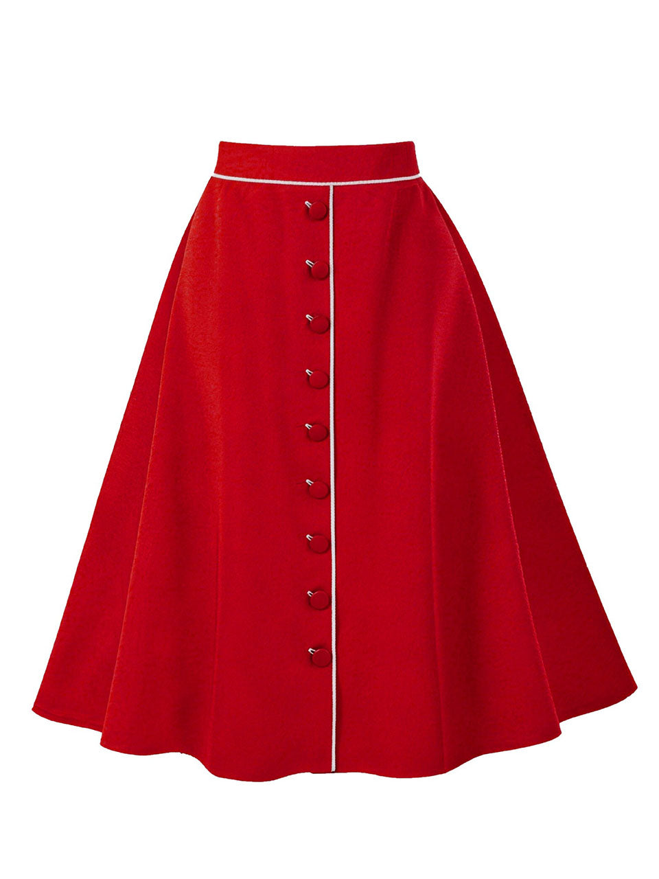 1950S Red Button High Waist Swing Vintage Skirt