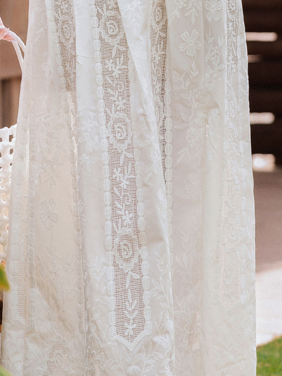 1950S White V Neck Lace Long Sleeve Swing Dress