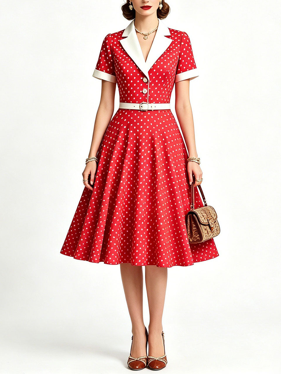 Red 1950s Rockabilly Polka Dot Swing Dress