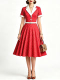 Red 1950s Rockabilly Polka Dot Swing Dress