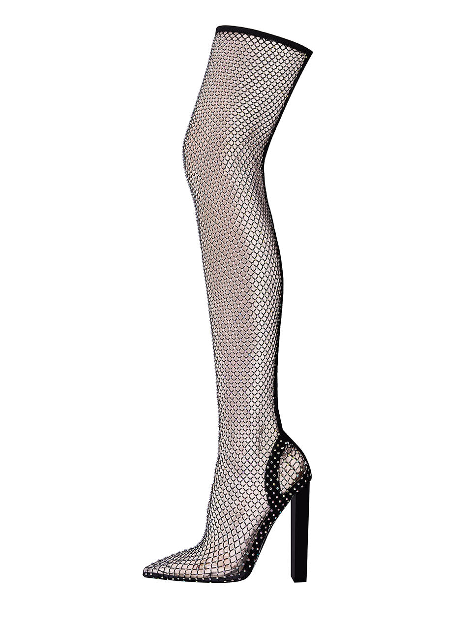 High Heel Pointed Toes Luxury Bling Rhinestone Mesh Sandals Retro High Boots Shoes