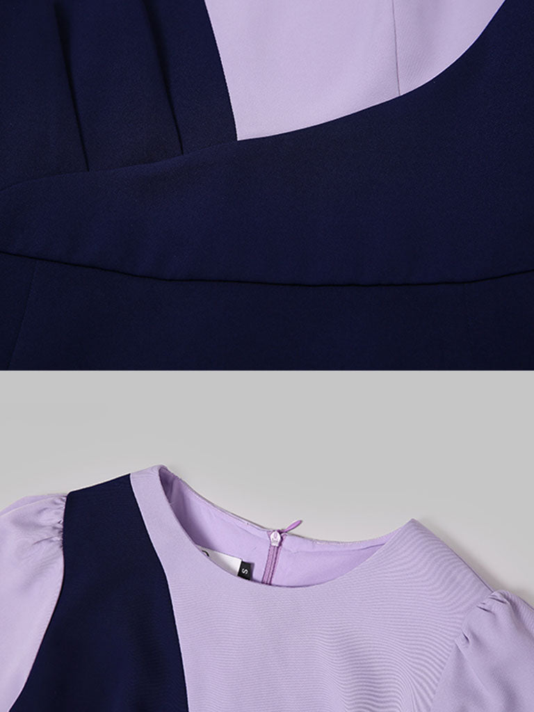 Lilac And Navy Lantern Sleeve Slit Dress Vintage 1940S Dress
