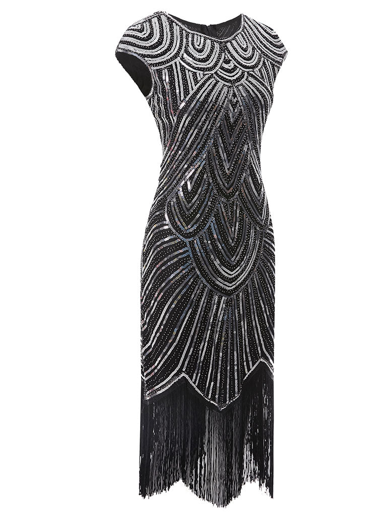 Spaghetti Straps Wine Red  Fringed Roaring 1920s Great Gatsby Dress
