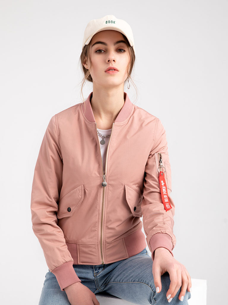 Pilot Style Jacket Daily Zippered Fall Winter Casual Solid Color Stand Collar Sporty Jacket