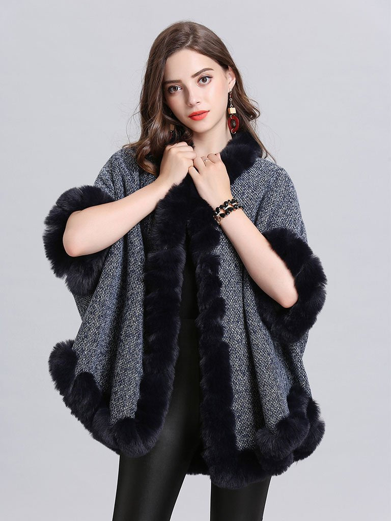 Faux Fur Coat Wool Cape Coat Half Sleeve Overcoat