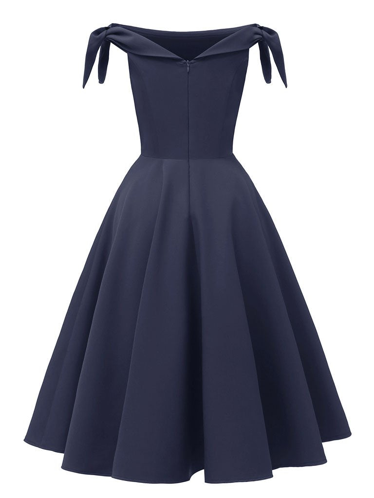 High Waist 1950s Off Shoulder Bow Dress