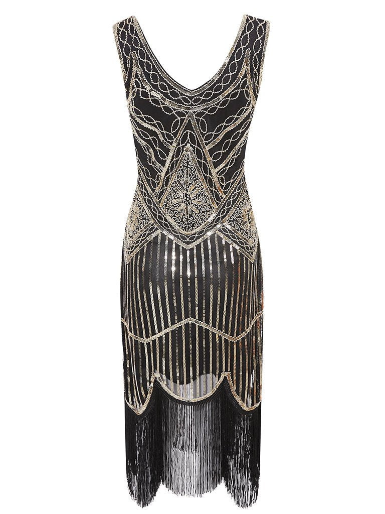 1920s V Neck Sequined Flapper Gatsby Dress