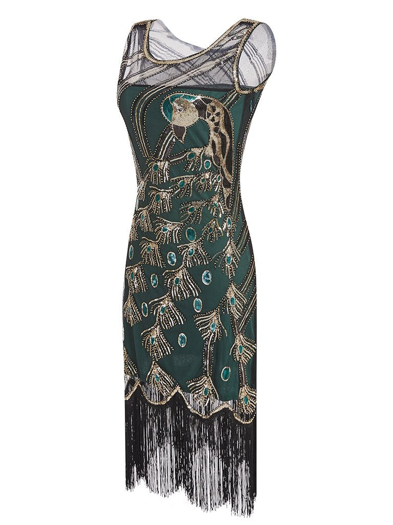 4 Colors 1920s Peacock Sequined Flapper Dress