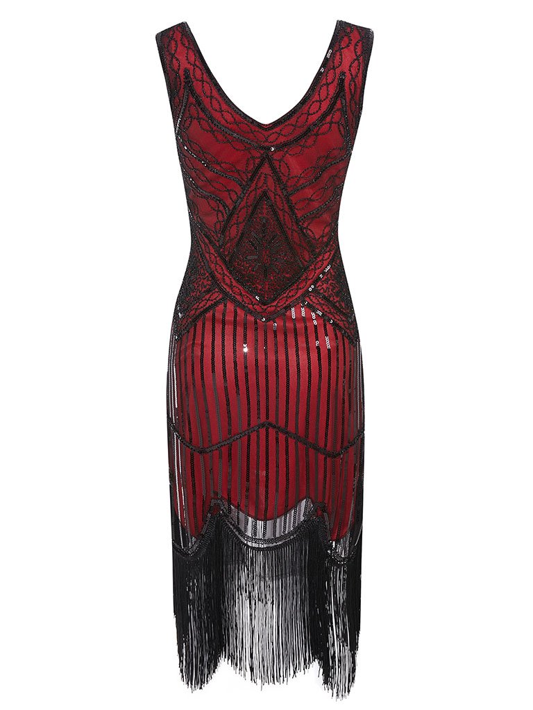 1920s V Neck Sequined Flapper Gatsby Dress