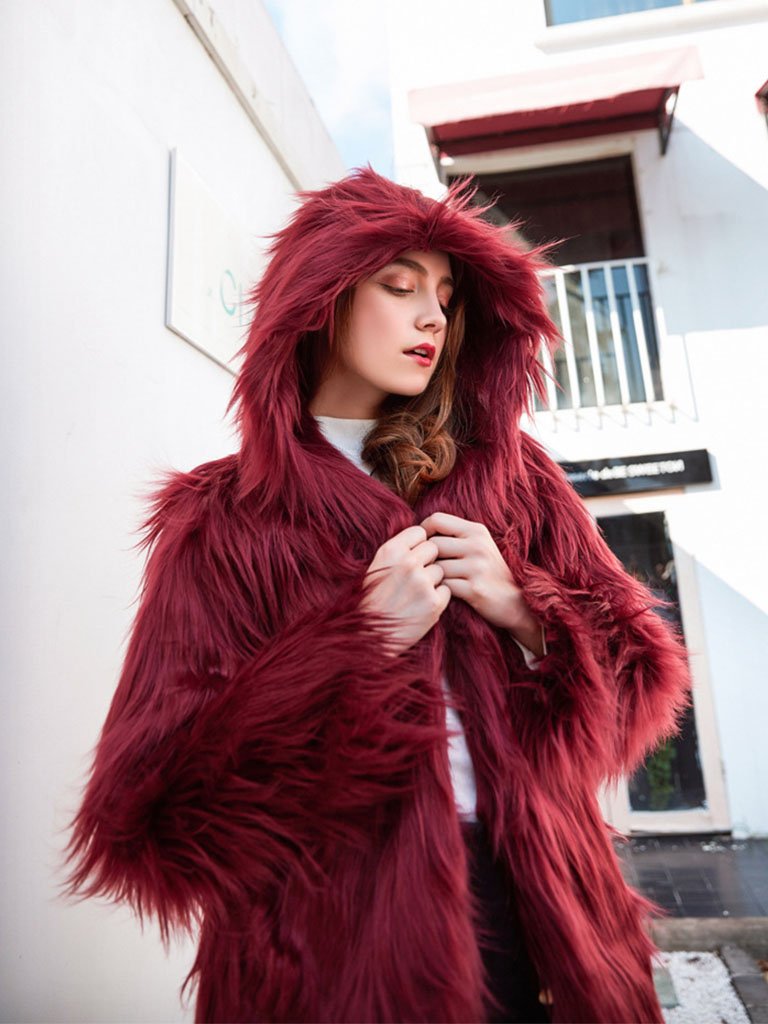Faux Fur Coat Hooded Long Sleeve Oversized Winter Coat
