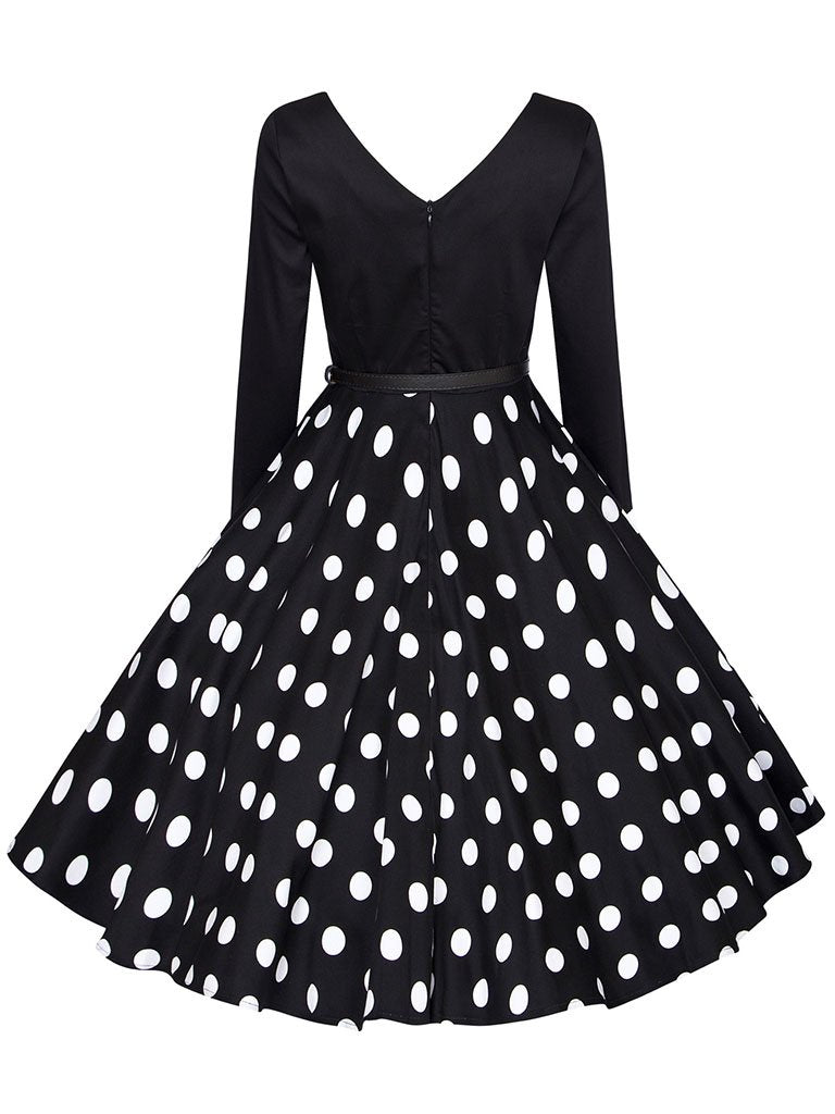 Cotton V Back Long Sleeve 50s Flapper Dress