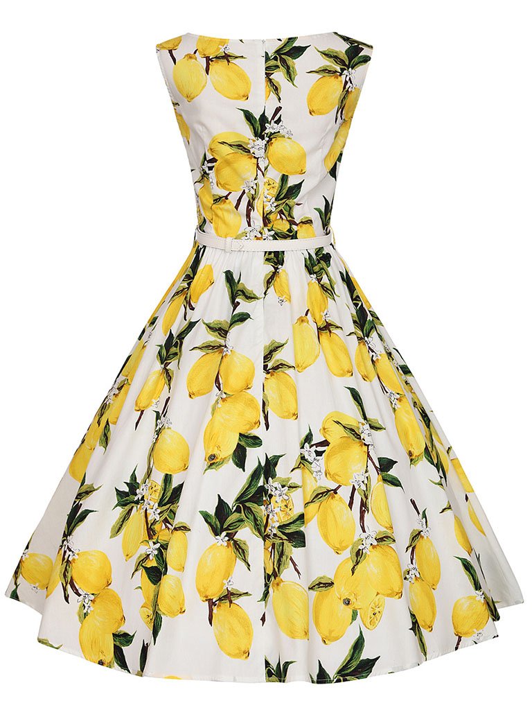 Sweet Lemon Printed Cotton 1950s Vinateg Dress
