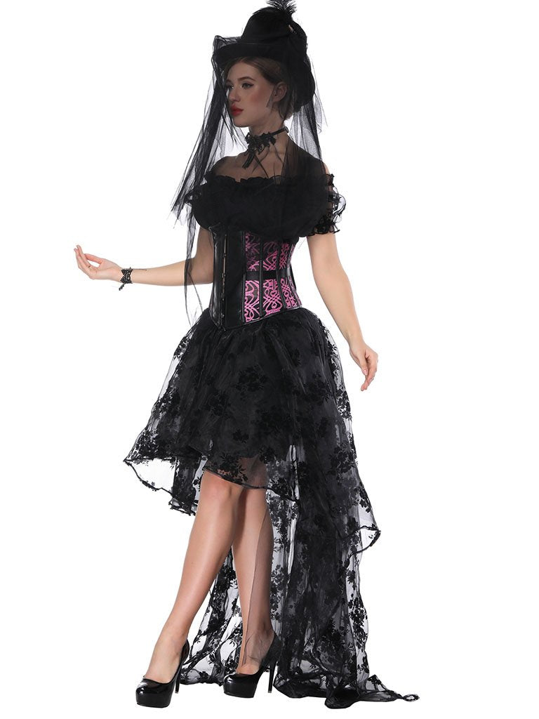 Gothic Costume Halloween  Lace  Top Corset And Asymmetrical Skirt