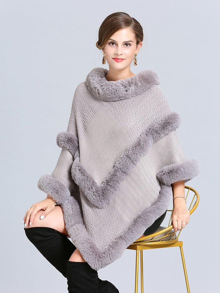 Coat Cape Peacoat Faux Fur Collar Poncho