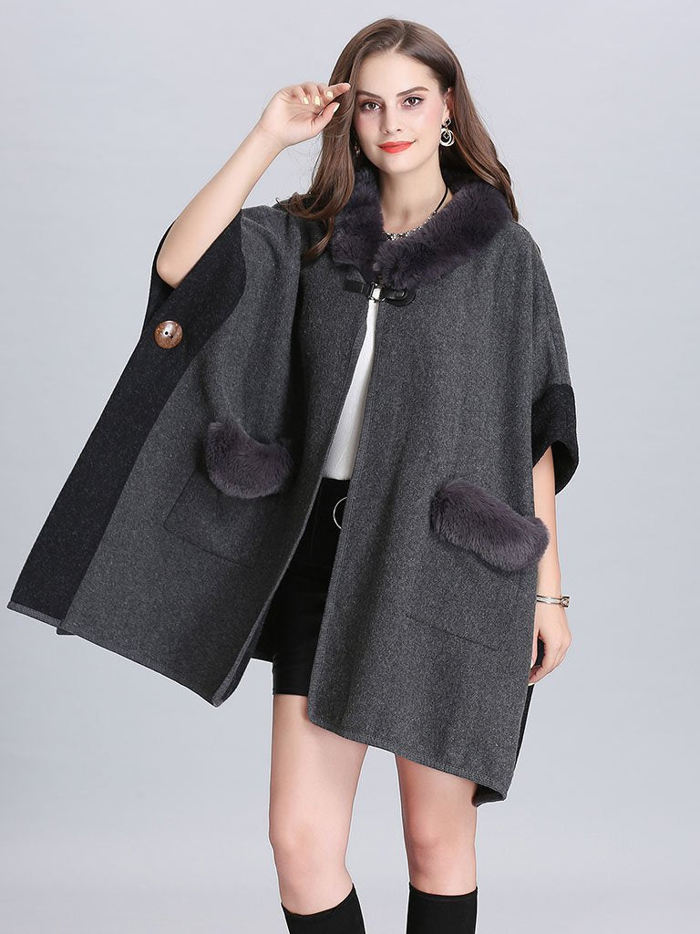 Faux Fur Coat Wool Cape Coat Half Sleeve 's Overcoat