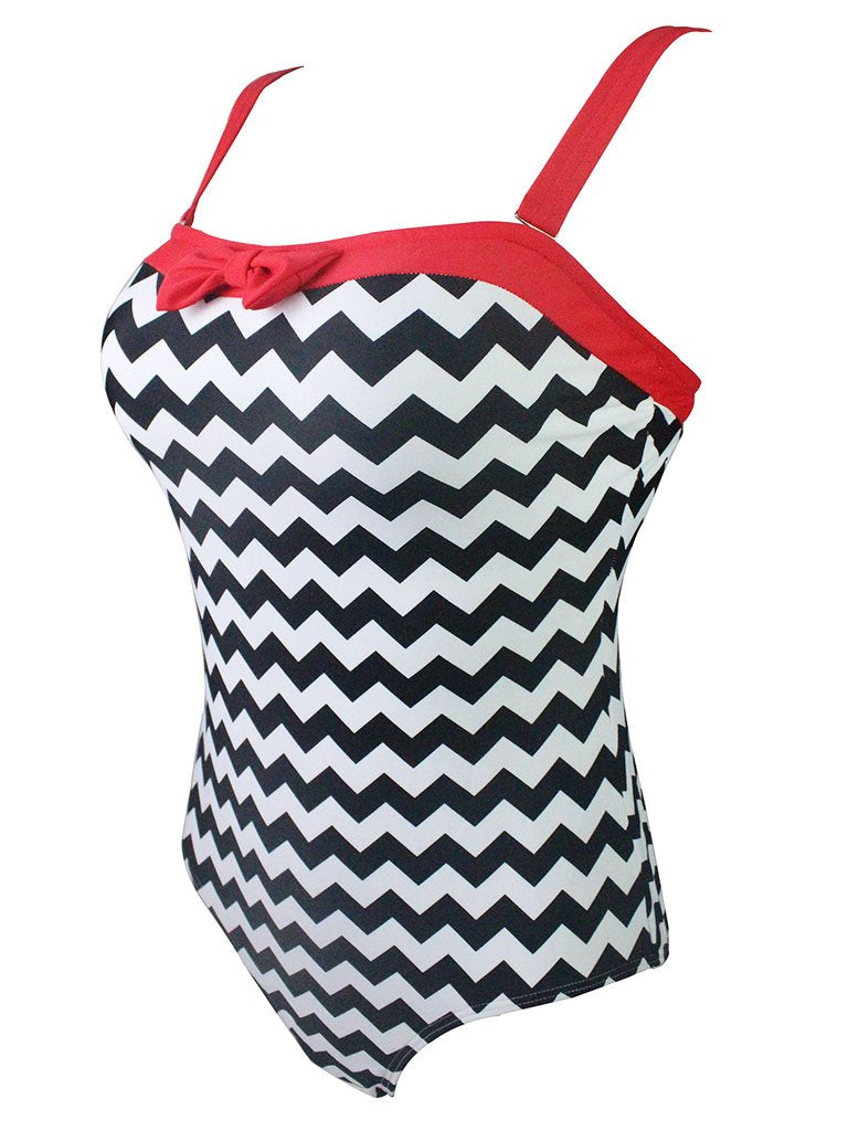 Zigzag Graphics 3D Print Strap Backless Retro Style One Piece Swimwear