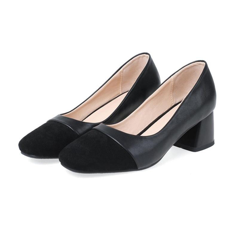 Heel Pointed Cap-Toe Chunky Heel PU Leather