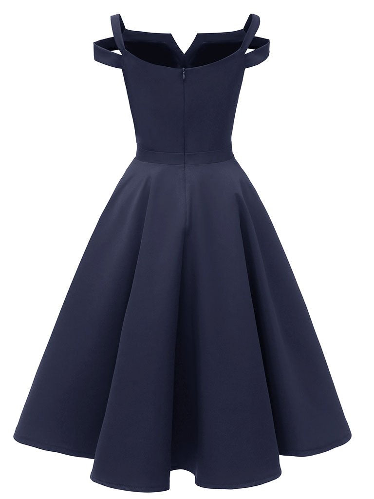 Wine Red 1950s Cold Shoulder Vintage Dress