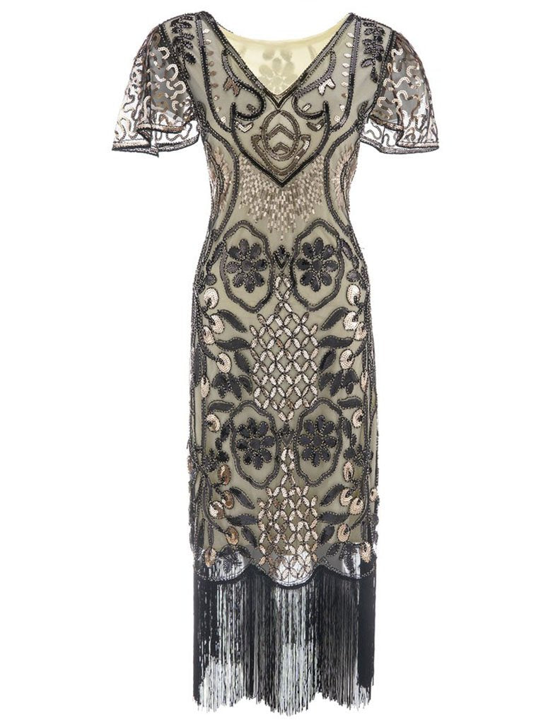 4 Color 1920S Sequined Fringe Flapper Dress