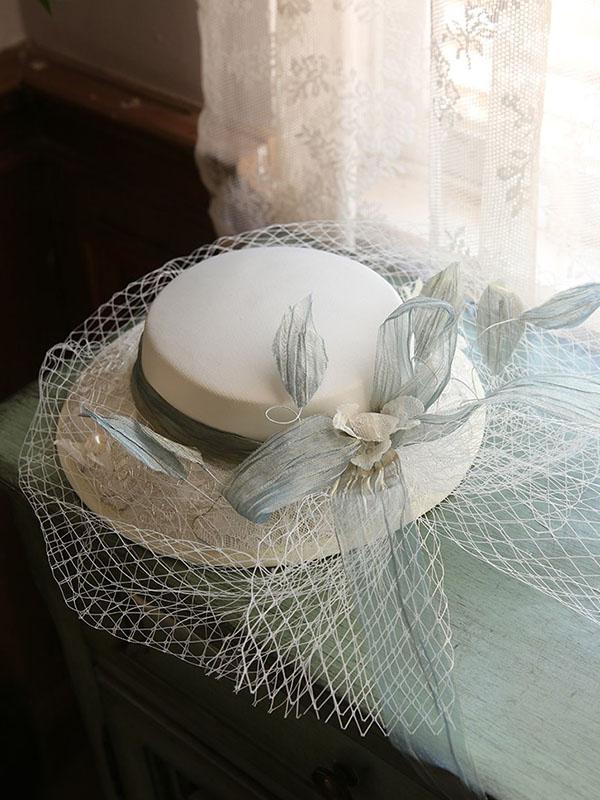 Flower Embroidery Bow Rhinestone Tulle Decoration 1950S Hat